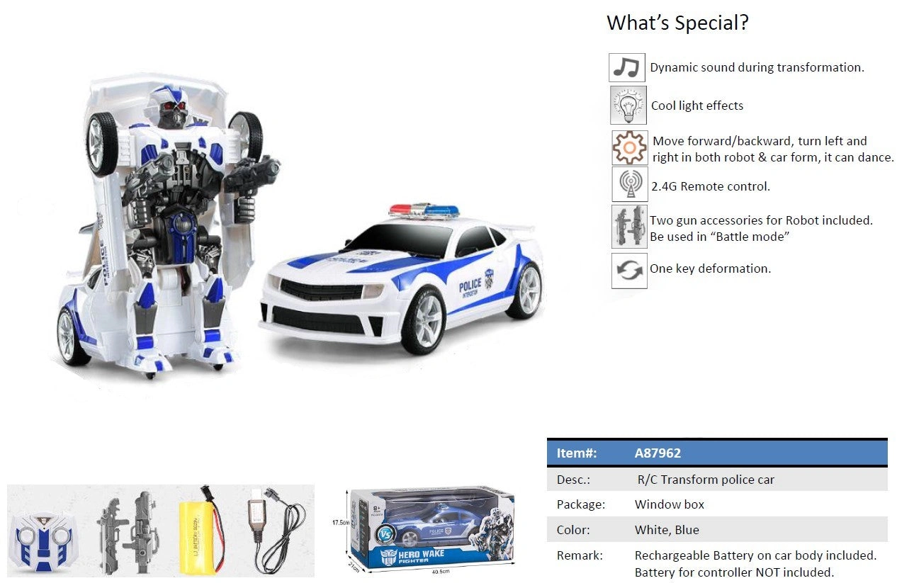 RC Police Robot: Transforms & Rolls Out! Cool Toy Car Action! Remote Control Fun!